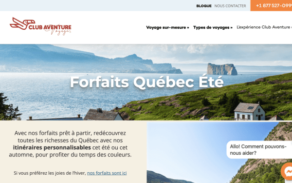 Conception et design Wordpress WooCommerce - La Fabrique de Blogs Montréal www.clubaventure.com destinations amerique du nord canada forfaits quebec ete e1683913686341